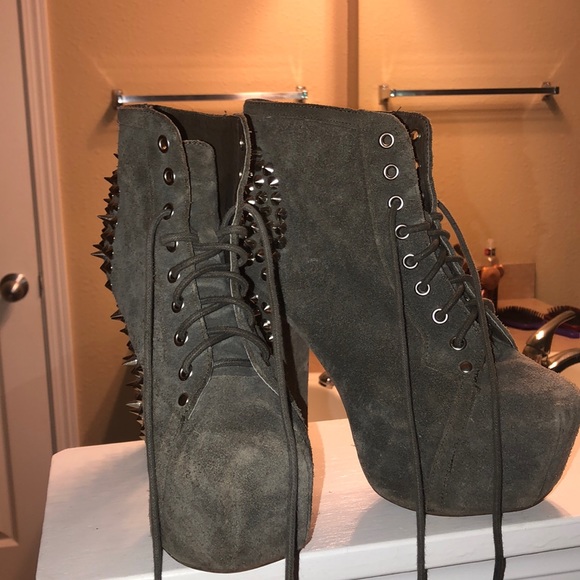 Grey spiked Jeffrey Campbell heels. - Picture 2 of 4
